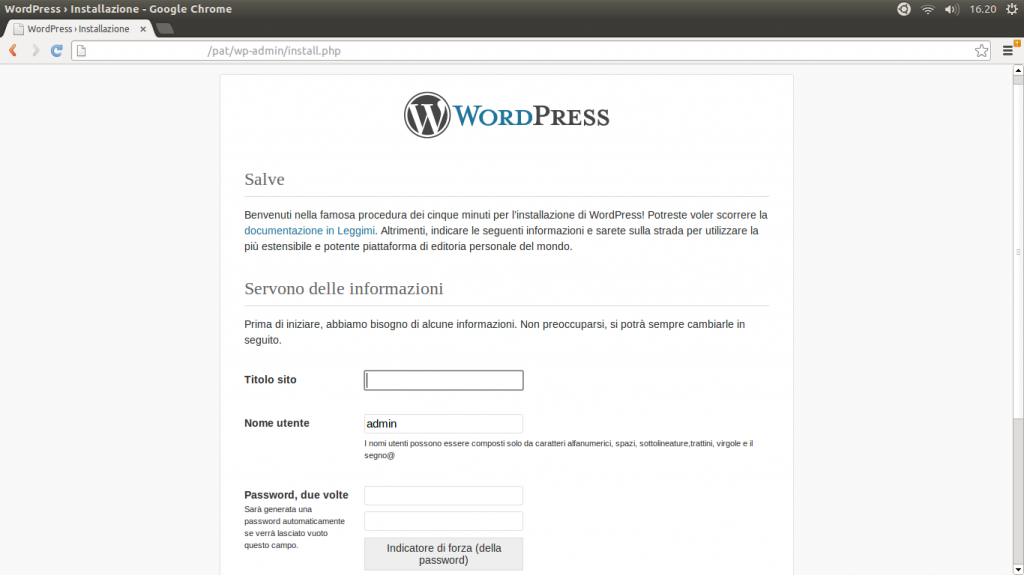 installare wordpress