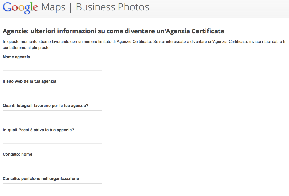 Form Fotografo Certificato Google